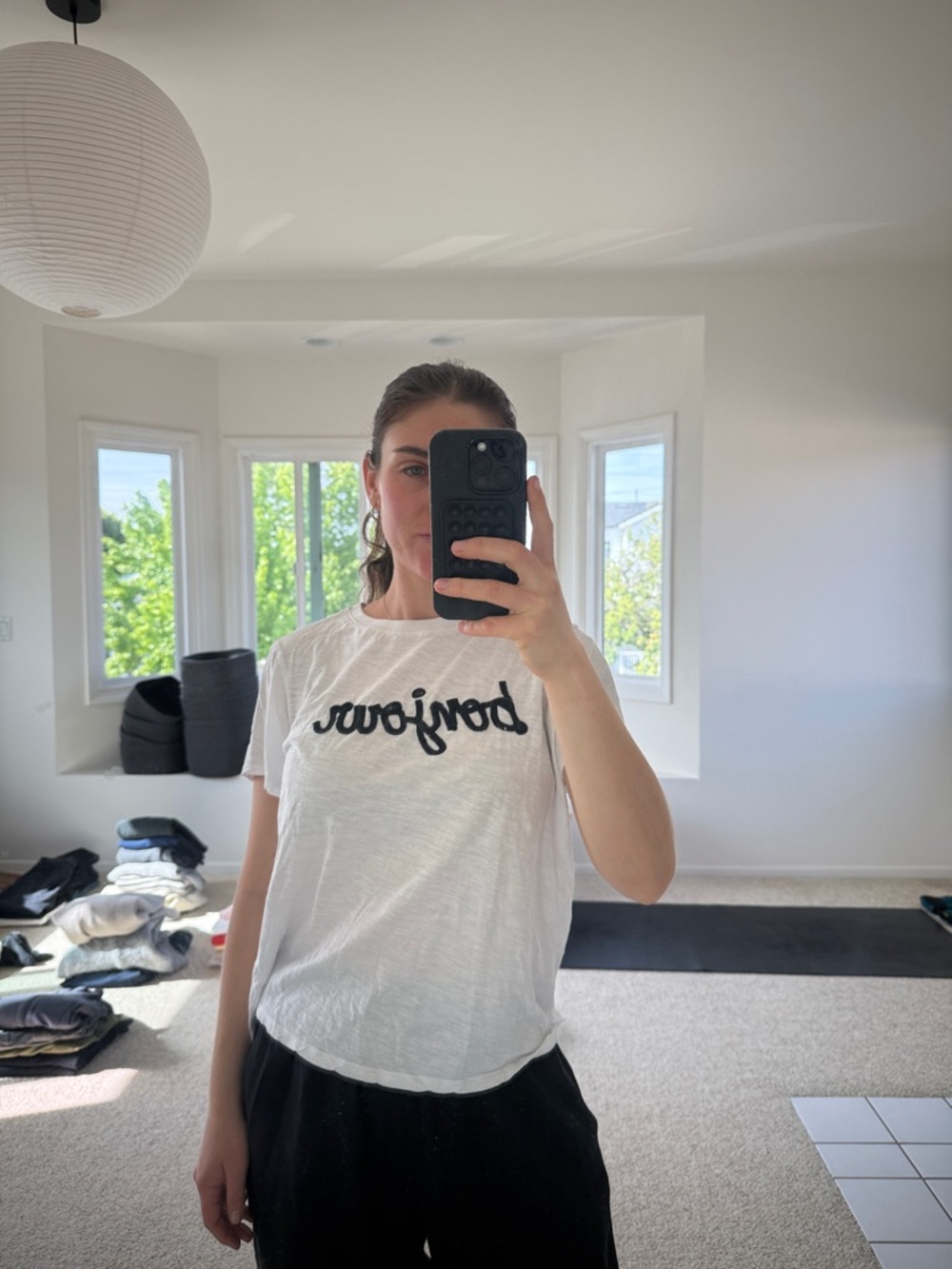 cinq a sept White Short Sleeve Tee with Black Script